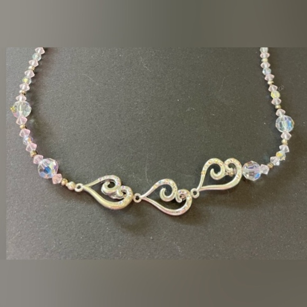 New Artisan Aurora Borealis 🌈 Crystal Triple Heart 💕  Necklace 16” Swarovski